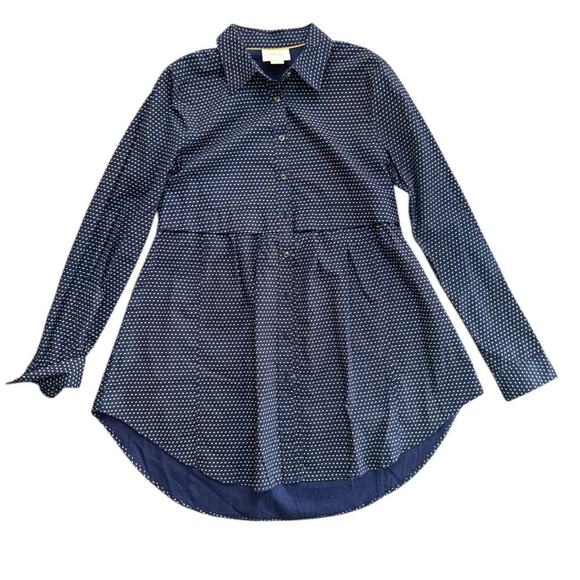 Maeve by Anthropologie Women's Navy Blue Polka Dot Button Tunic Tops Size Small - Picture 1 of 5